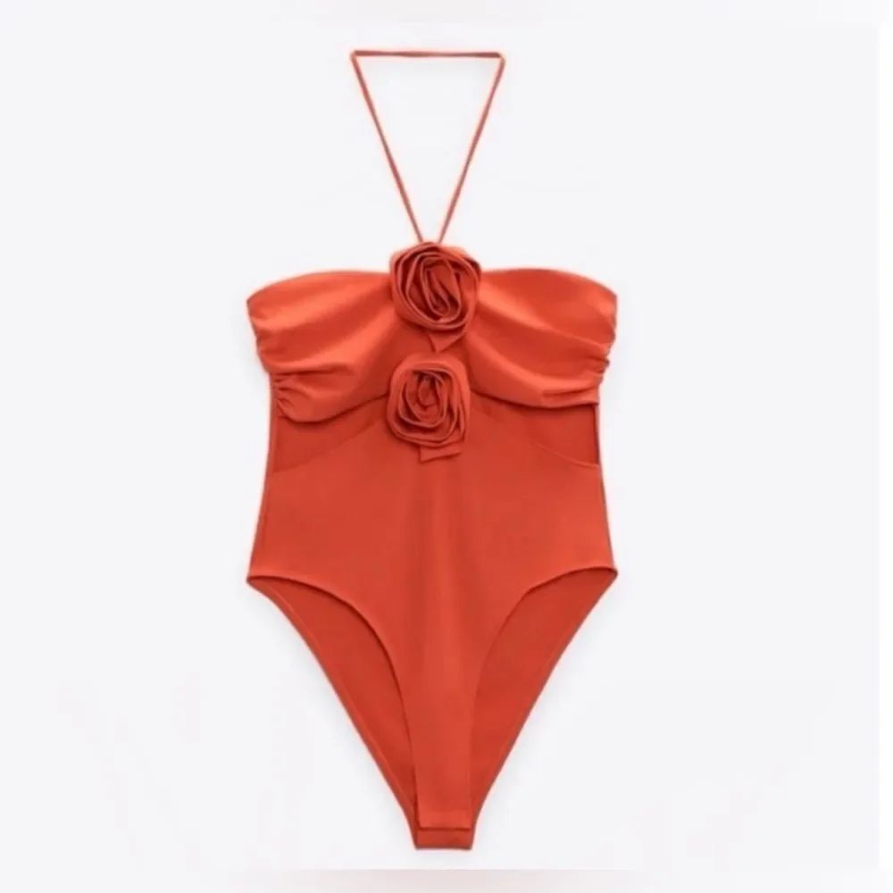NWOT Red Rosette Bodysuit with Cutouts